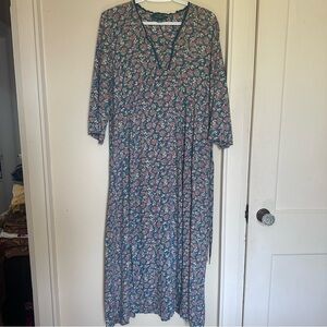 April Cornell Ditsy Floral Empire Waist Maxi Dress, Detachable Ties, Cottagecore